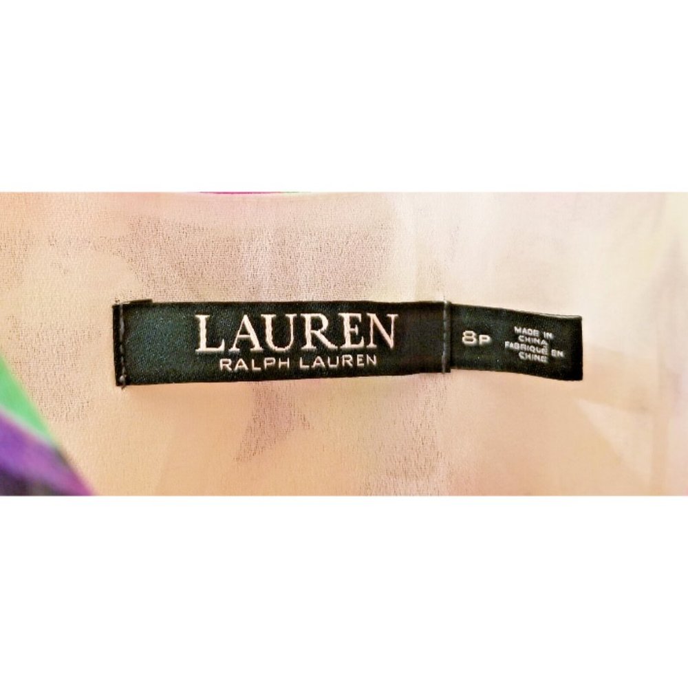 LAUREN RALPH LAUREN Colorful Floral Dress Sz 8 Petite Pleated Georgette Short - Picture 4 of 8